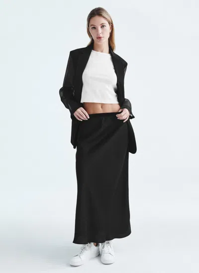 Dkny Jacquard Striped Midi Slip Skirt In Black