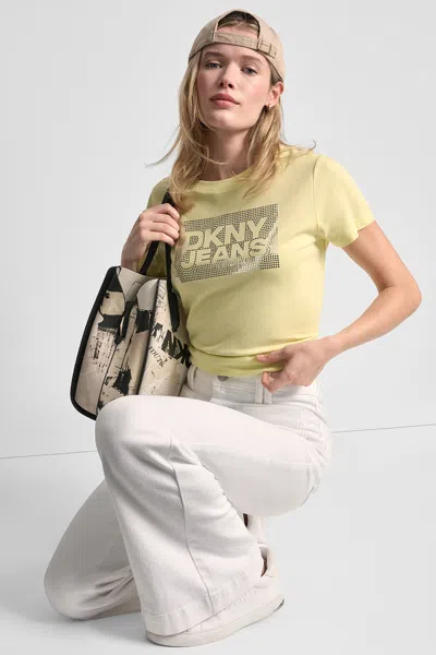 Dkny Women's Jeans Stack Logo Rhinestone T-shirt