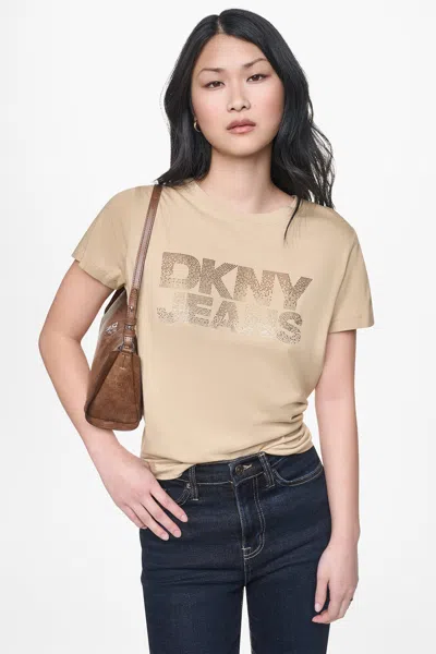 Dkny Women's Jeans Stacked Rhinestone Logo T-shirt In Neutral