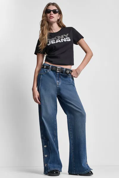 Dkny Women's Jeans Stacked Rhinestone T-shirt In Blue