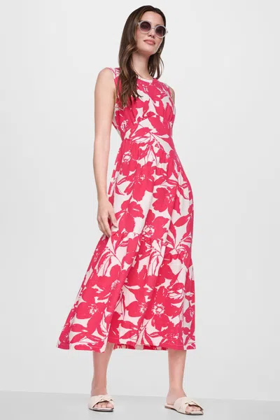 Dkny Women's Jewel Neck Printed Midi Dress In Brown