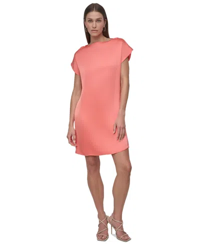Dkny Women's Jewel-neck Satin Tunic Shift Dress In Coral Crush