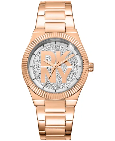 Dkny Women's Jewel-encrusted Dial Red-gold Tone Stainless Steel Bracelet Watch, 33mm