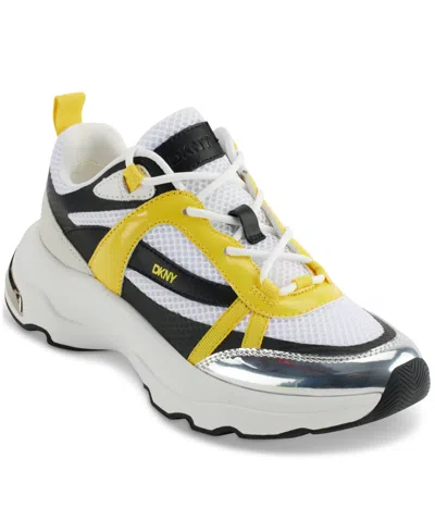 Dkny Women's Juna Lace-up Running Sneakers In Bright White,yellow
