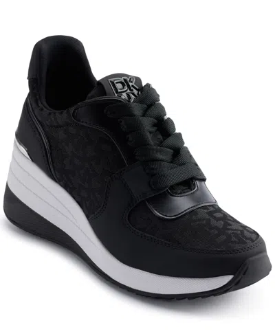Dkny Women's Kamay Lace-up Wedge Sneakers In Black