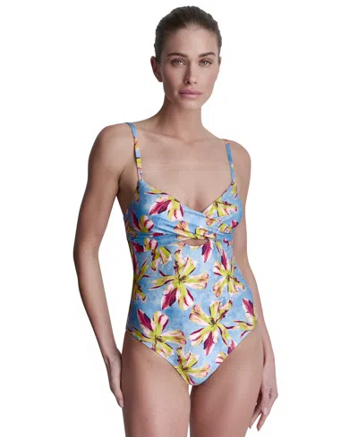 Dkny Women's Keyhole Twist Tummy Control One-piece Swimsuit In Blue