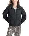 Dkny Women's Knit-trim Zip-front Puffer Coat In Black