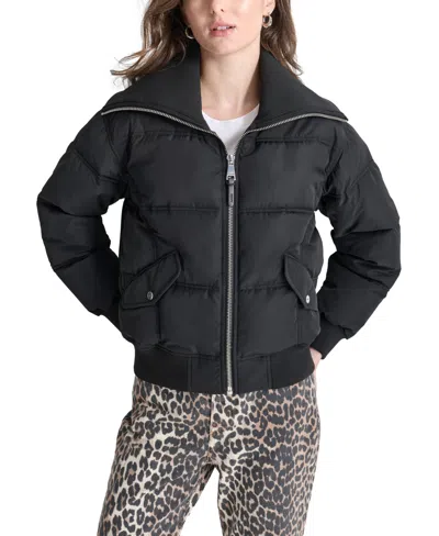 Dkny Women's Knit-trim Zip-front Puffer Coat In Black