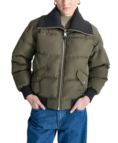 Dkny Women's Knit-trim Zip-front Puffer Coat In Loden