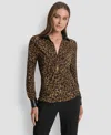 Dkny Twist Front Crinkle Satin Shirt In Brown