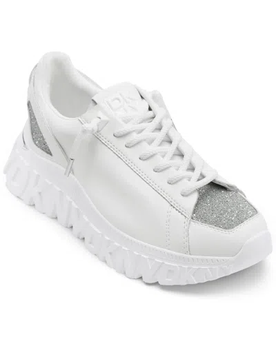 Dkny Women's Lacamp Glitter Sneakers In White