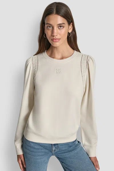 Dkny Women's Lace Detail Puff Sleeve Sweatshirt In Yellow