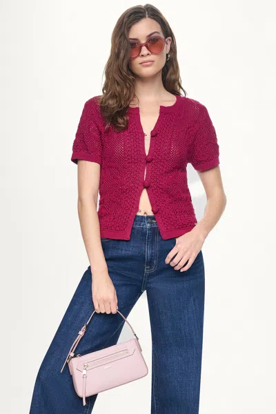Dkny Women's Lace Stitch Button Front Cardigan In Pink