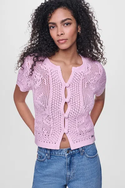 Dkny Women's Lace Stitch Button Front Cardigan In Pink