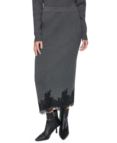 Dkny Women's Lace-trim High-waisted Midi Skirt In Gray