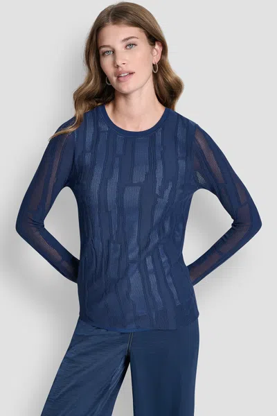 Dkny Women's Long-sleeve Double Layer Mixed Stitch Sweater In Blue