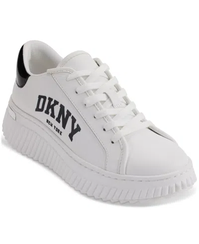 Dkny Women's Leon Lace-up Logo Sneakers In Bright White,black