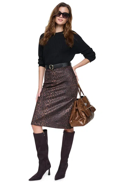 Dkny Women's Leopard Faux Suede Midi Skirt In Animal Print