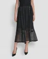 Dkny Women's Leopard Mesh Asymmetric Midi Skirt In Black
