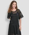 Dkny Women's Leopard Mesh Short Sleeve Flowy Box Top In Black