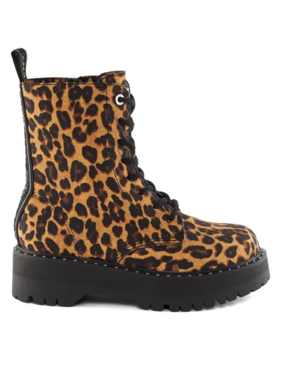 DKNY WOMEN'S LEOPARD PRINT LUG-SOLE COMBAT BOOTS
