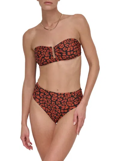 Dkny Women's Leopard-print Strapless Bikini Set In Burgundy
