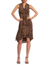 Dkny Women's Leopard-print Tie-neck High-low Midi-dress In Multi