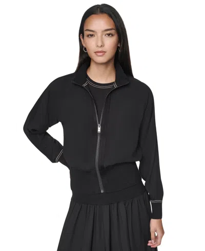 Dkny Women's Lightweight Mixed-media Contrast-stitch Jacket In Black