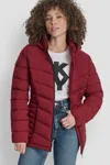 Dkny Cire Packable Hooded Puffer Jacket In Burgundy