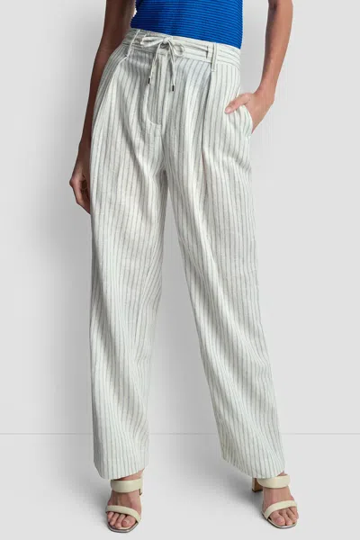 Dkny Women's Linen-blend Pinstripe Pleated Pants In White