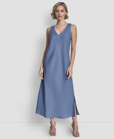 Dkny Women's Linen Panelled V-neck Midi Dress