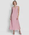 Dkny Women's Linen Panelled V-neck Midi Dress In Pink