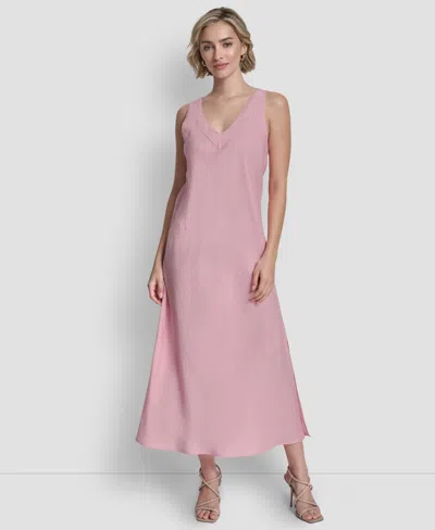 Dkny Women's Linen Panelled V-neck Midi Dress In Pink