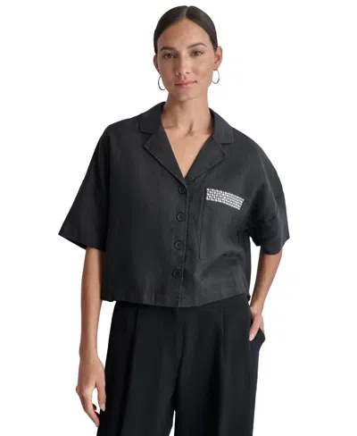 Dkny Women's Linen Studded Camp Shirt In Black