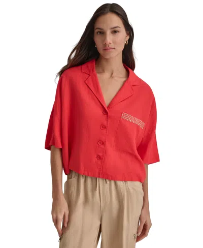 Dkny Women's Linen Studded Camp Shirt In Flame