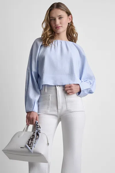 Dkny Women's Linen-blend Raglan Sleeve Blouse In Blue
