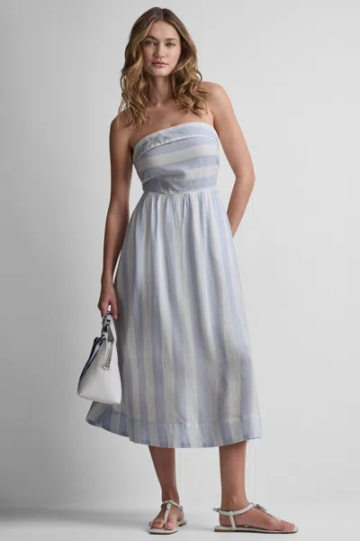 Dkny Women's Linen-blend Strapless Stripe Dress In Blue