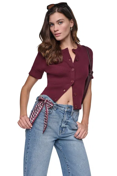 Dkny Women's Logo Button Cardigan In Burgundy