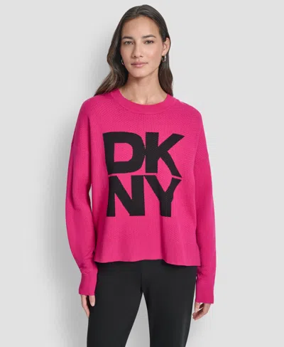 Dkny Women's Logo Crewneck Sweater In Pink