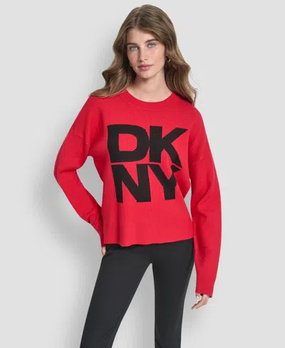 Dkny Women's Logo Crewneck Sweater In Red