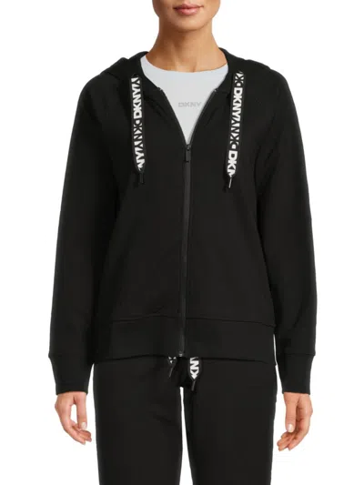 DKNY WOMEN'S LOGO DRAWSTRING ZIP HOODIE