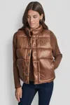 Dkny Women's Logo-embroidered Puffer Vest In Brown