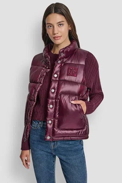 Dkny Women's Logo-embroidered Puffer Vest In Brown