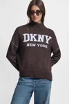 Dkny Women's Logo Intarsia Mock-neck Sweater In Brown