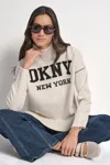 Dkny Women's Logo Intarsia Mock-neck Sweater In Nude