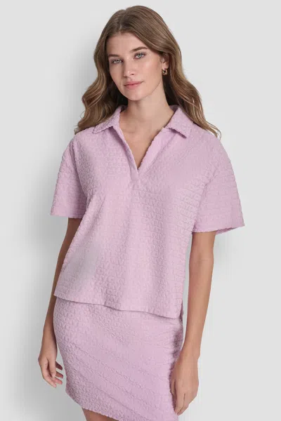 Dkny Women's Logo Jacquard Boxy Polo T-shirt