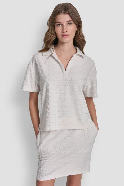 Dkny Women's Logo Jacquard Boxy Polo T-shirt In White