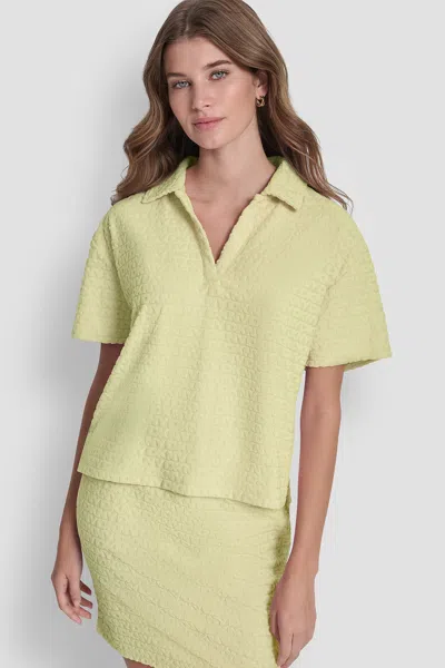 Dkny Women's Logo Jacquard Boxy Polo T-shirt In Yellow
