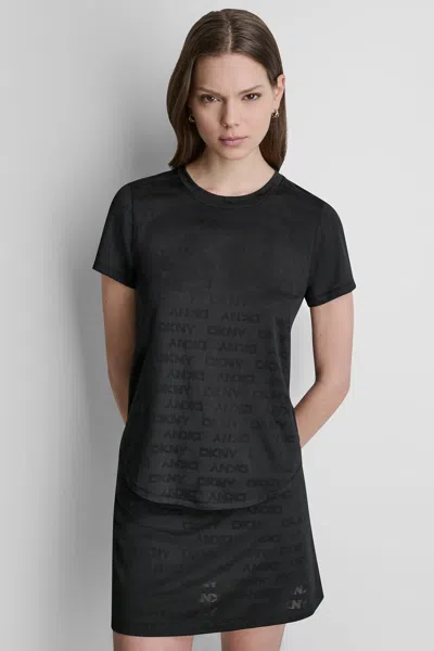 Dkny Women's Logo Jacquard Crew Neck T-shirt In Black