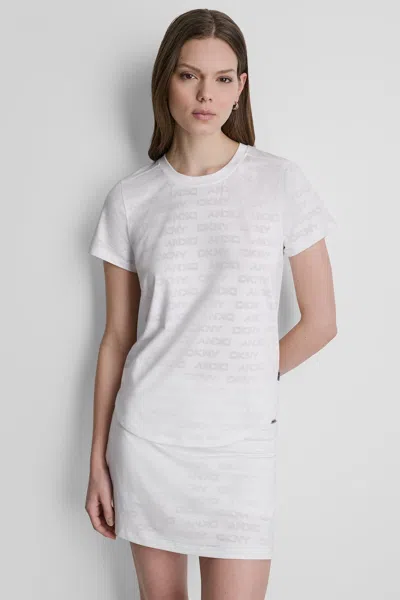 Dkny Women's Logo Jacquard Crew Neck T-shirt In White